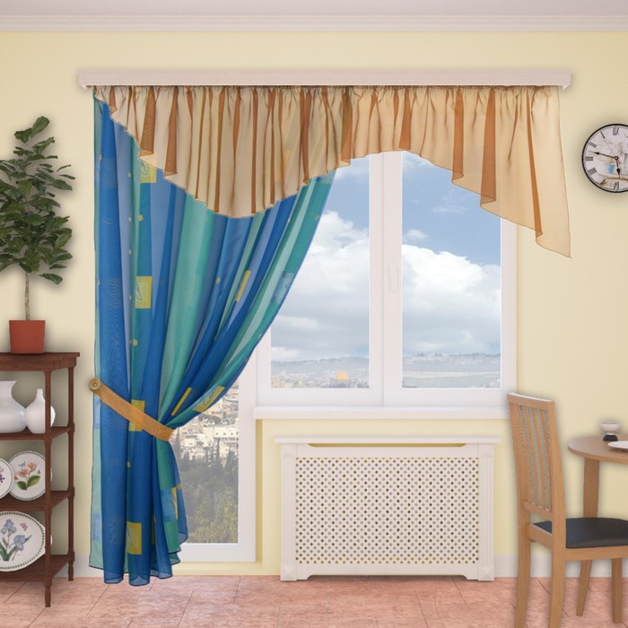 Шторы "Лагуна", 260х300 см-1 шт., ламбрекен 70х500 см, 1 подхват цвет 217