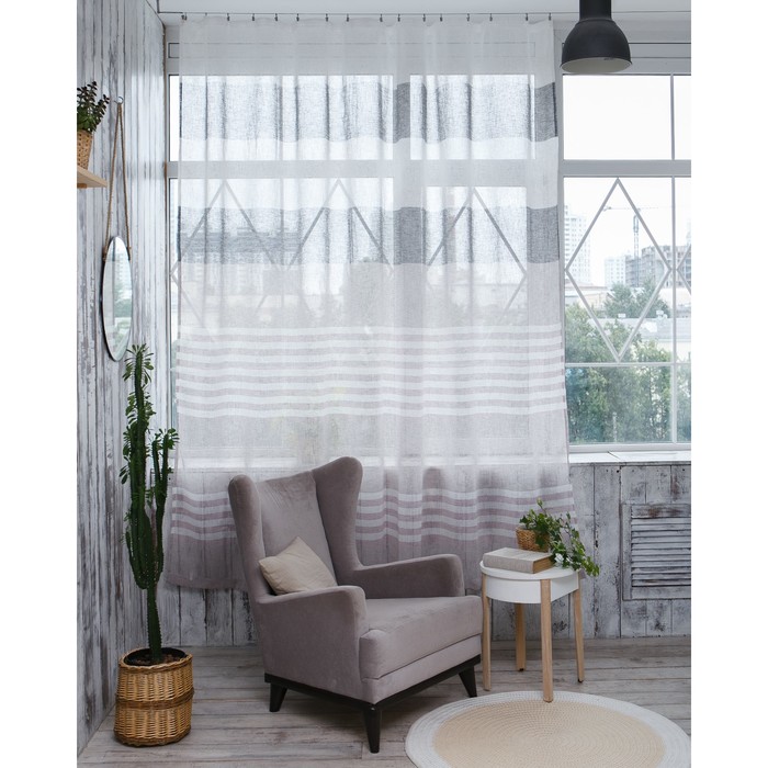 Штора портьерная "Этель" 290х280 Меланж бежевый (горизонтальная полоса) б/утяжелителя,15%