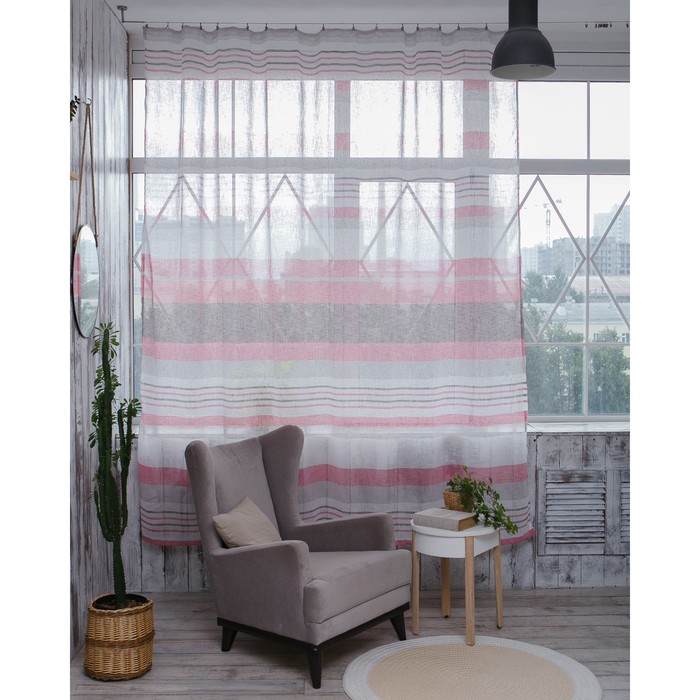 Штора портьерная "Этель" 290х280 см Меланж розовый (горизонтальная полоса) б/утяжелителя,