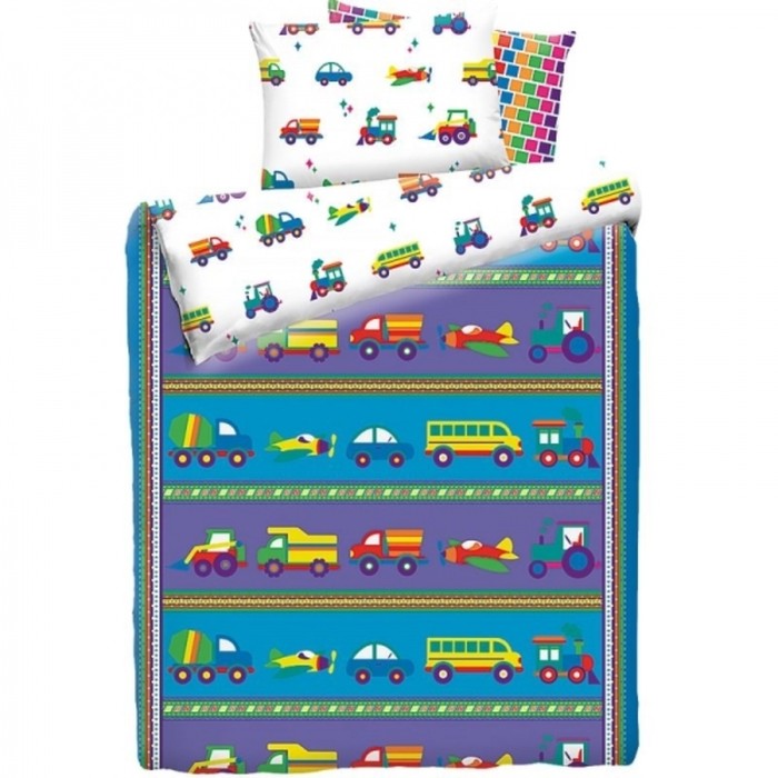 КПБ «Машинки» 1,5 сп, размер 150х215 см, 145х210 см, 50х70 см-1 шт, бязь