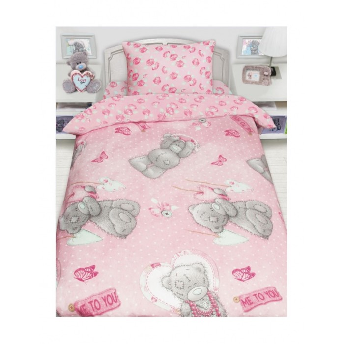 КПБ «Тедди с подарком», размер 150х215 см, 145х210 см, 50х70 см-1 шт, розовый, бязь