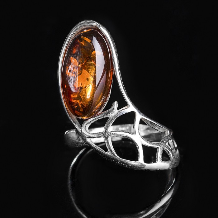 Кольцо посеребрение "Янтарь" затмение, цвет коричневый, 17 р-р