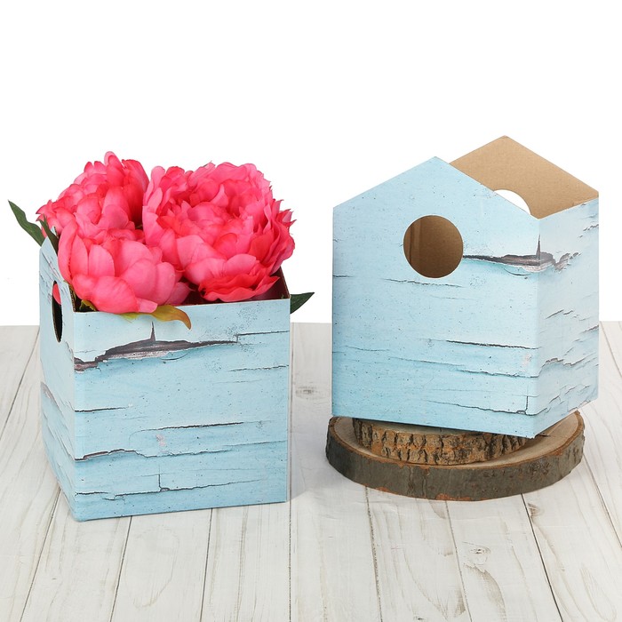 Коробка–домик для цветов складная «Шебби», 15 х 19 см
