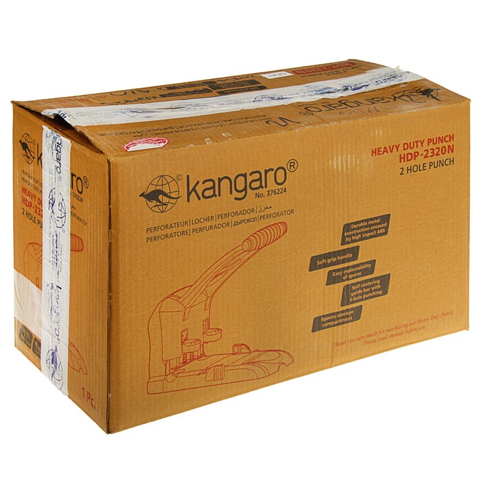 Дырокол мощный до 290 листов Kangaro HDP-2320N, металлический, с линейкой, микс