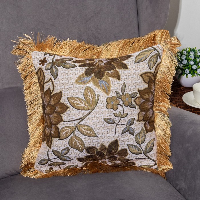 Наволочка декоративная "Этель" Роскошь золотой 40х40 см бахромой