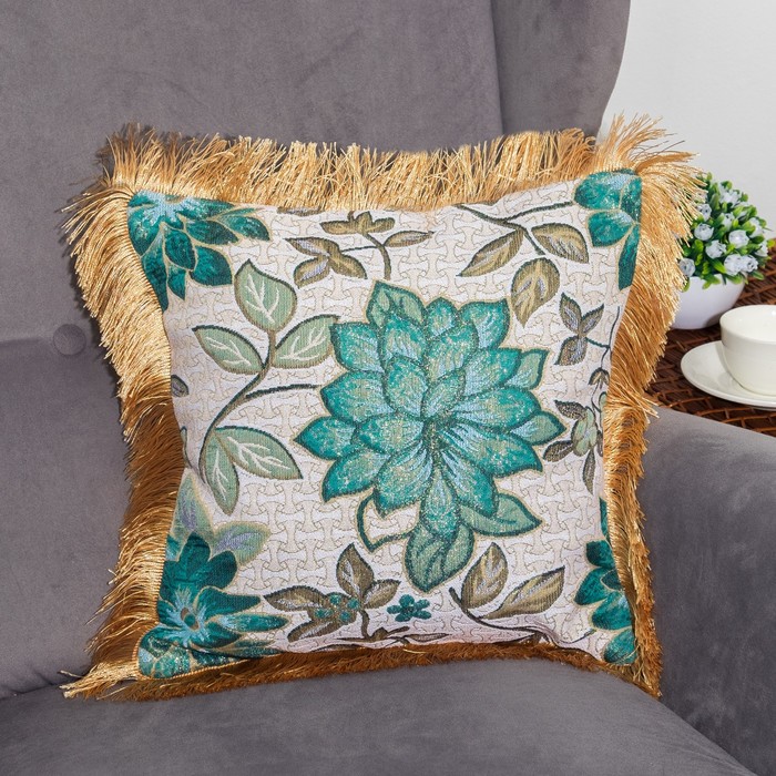 Наволочка декоративная "Этель" Роскошь бирюзовый 40х40 см бахромой