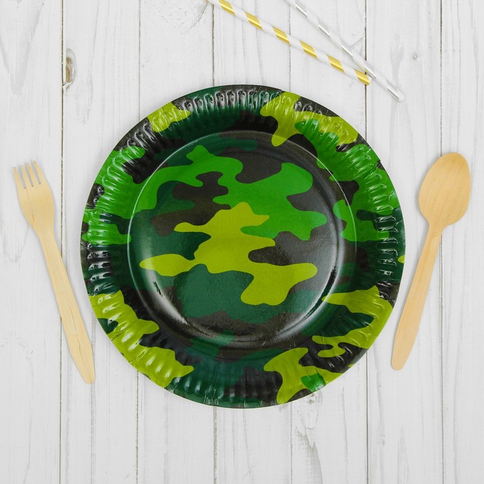 Тарелка бумажная "Камуфляж", 6 шт, 23 см