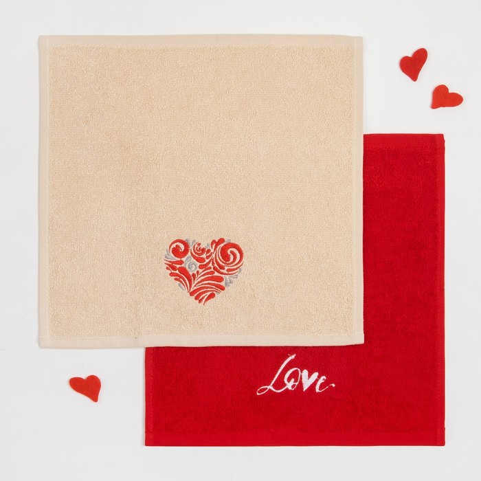 Набор полотенец "Сердце" 30х30 - 2 шт., 100% хл., 340 гр/м2