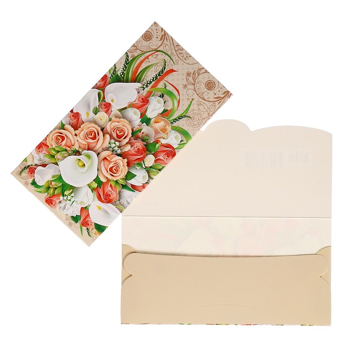 Конверт для денег "Универсальный" букет цветов, бежевый фон