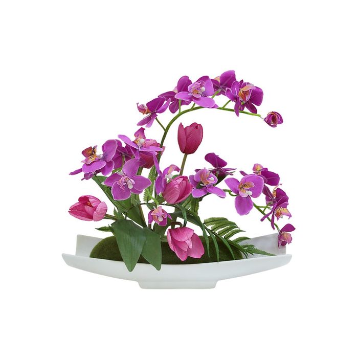 Декоративные цветы "Орхидея сиреневая c тюльпанами", на керам подставке