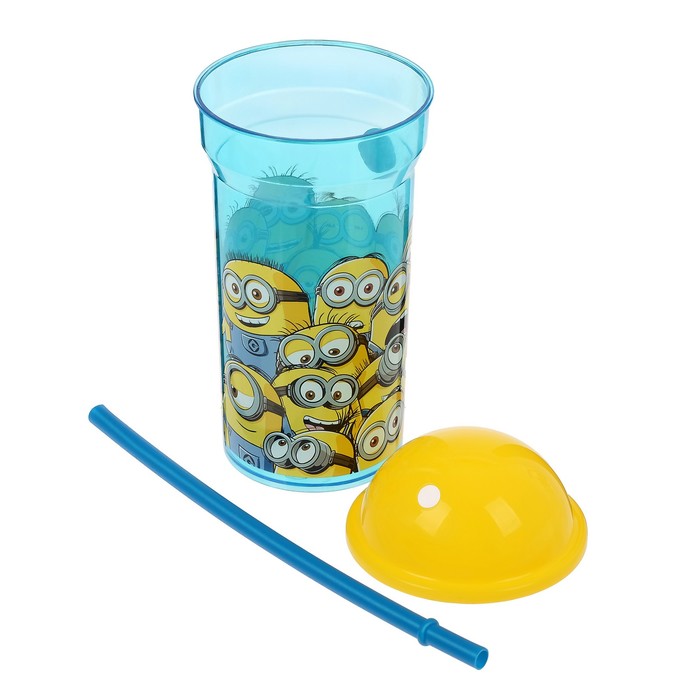 Стакан 460 мл "Миньоны. Правила" с соломинкой и крышкой-полусферой, прозрачный