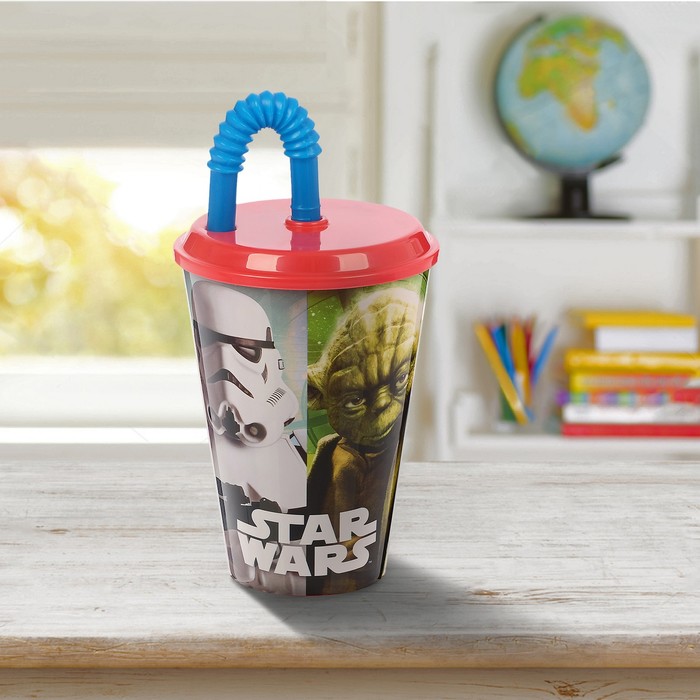 Стакан 430 мл "Звёздные войны", с соломинкой и крышкой