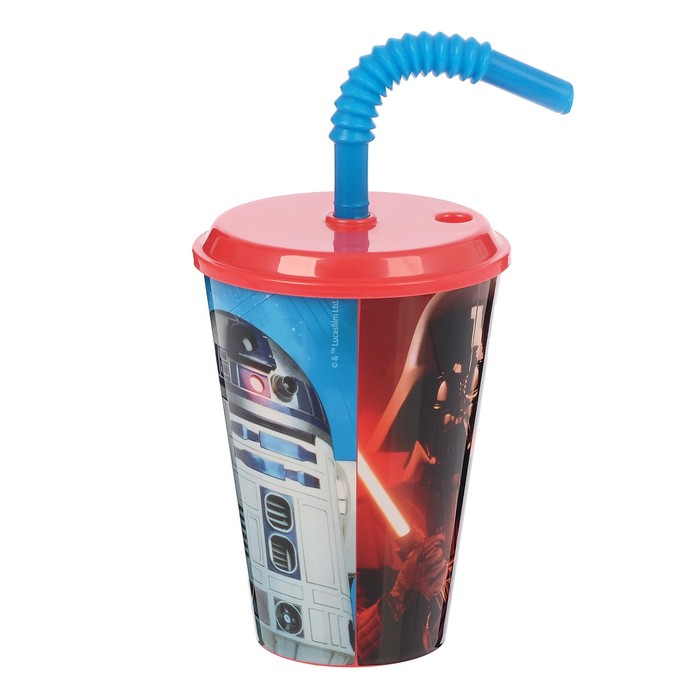 Стакан 430 мл "Звёздные войны", с соломинкой и крышкой