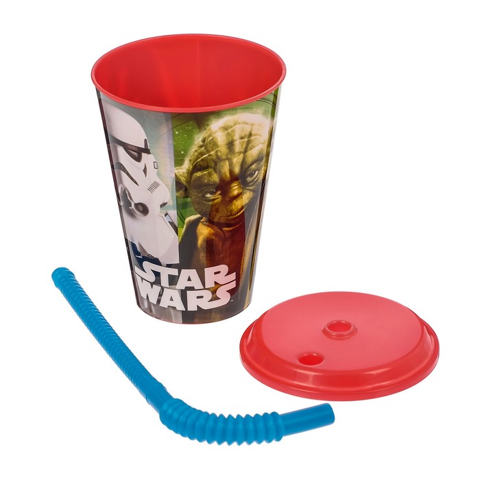 Стакан 430 мл "Звёздные войны", с соломинкой и крышкой