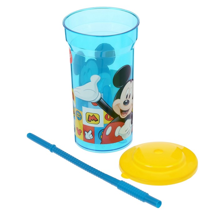 Стакан 460 мл "Микки Маус. Символы" с соломинкой и крышкой, прозрачный