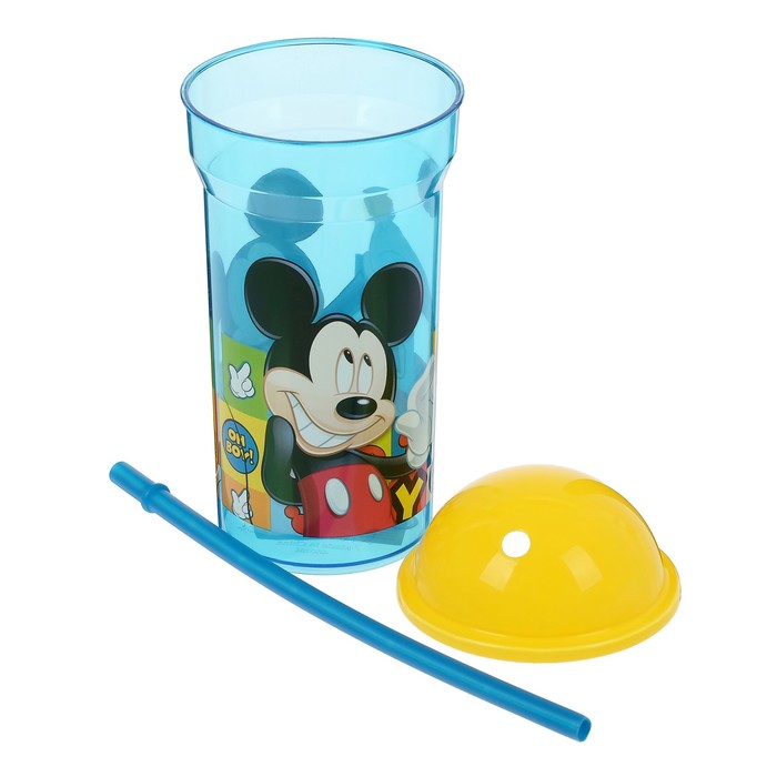 Стакан 460 мл "Микки Маус. Символы" с соломинкой и крышкой-полусферой, прозрачный