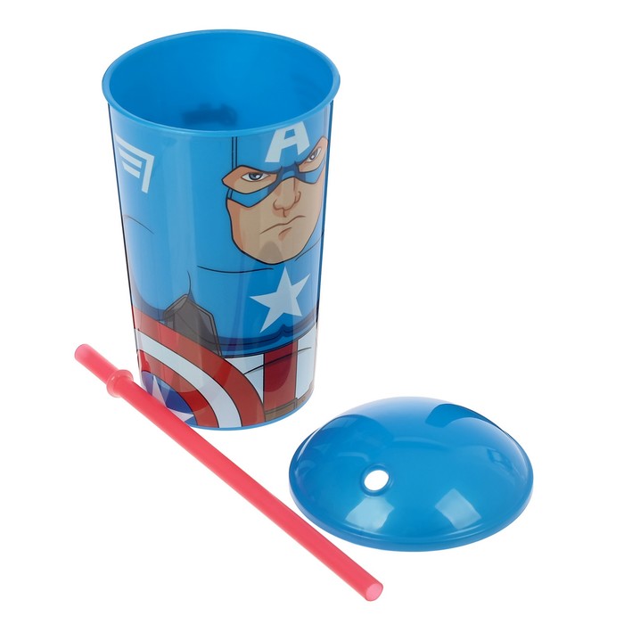 Стакан 400 мл "Мстители. Капитан Америка" с соломинкой и крышкой