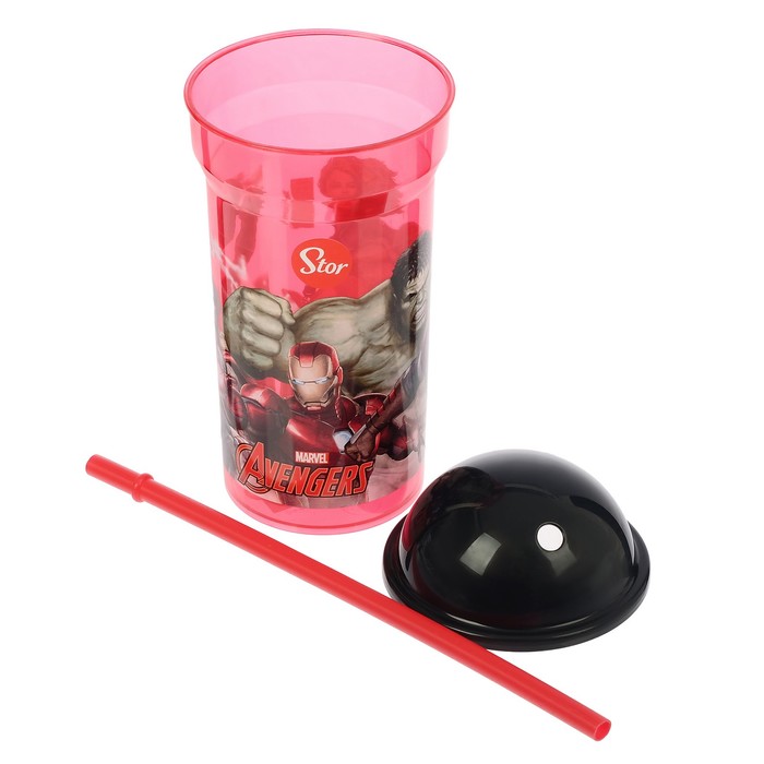 Стакан 460 мл "Мстители. Галерея" с соломинкой и крышкой-полусферой, прозрачный