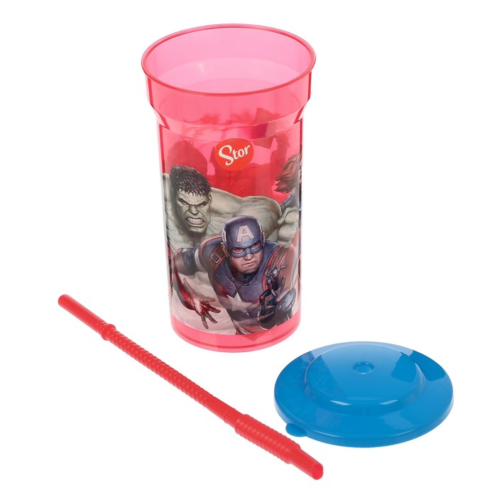 Стакан 460 мл "Мстители. Галерея" с соломинкой и крышкой, прозрачный