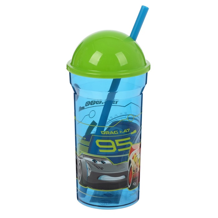 Стакан 460 мл "Тачки 3" с соломинкой и крышкой-полусферой, прозрачный