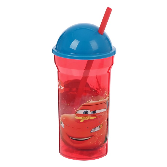 Стакан 460 мл "Тачки. Грани гонок" с соломинкой и крышкой-полусферой, прозрачный