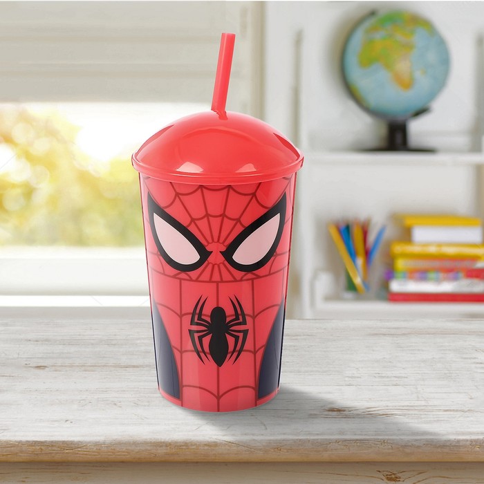 Стакан 400 мл "Великий Человек-паук" с соломинкой и крышкой