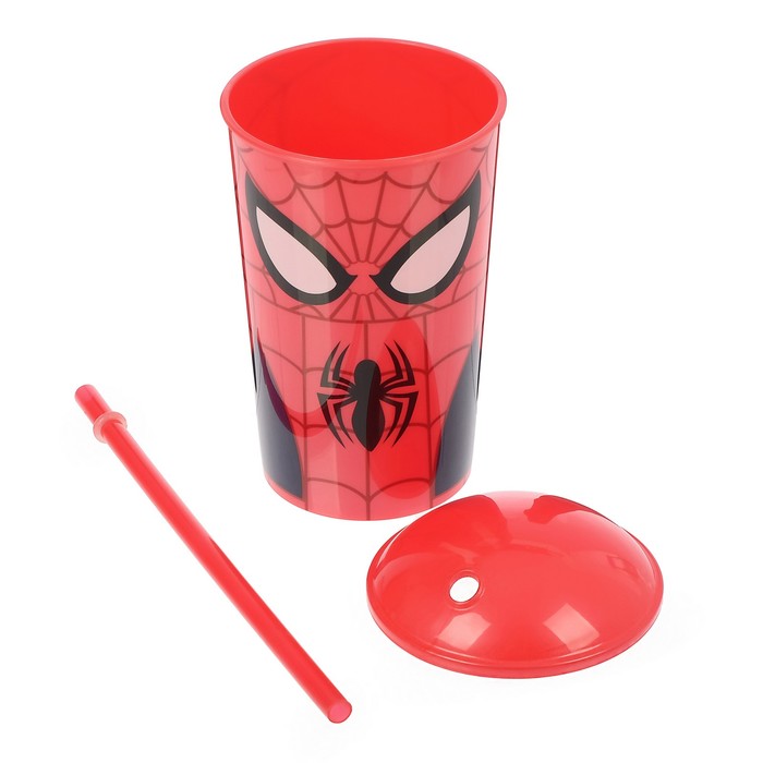 Стакан 400 мл "Великий Человек-паук" с соломинкой и крышкой