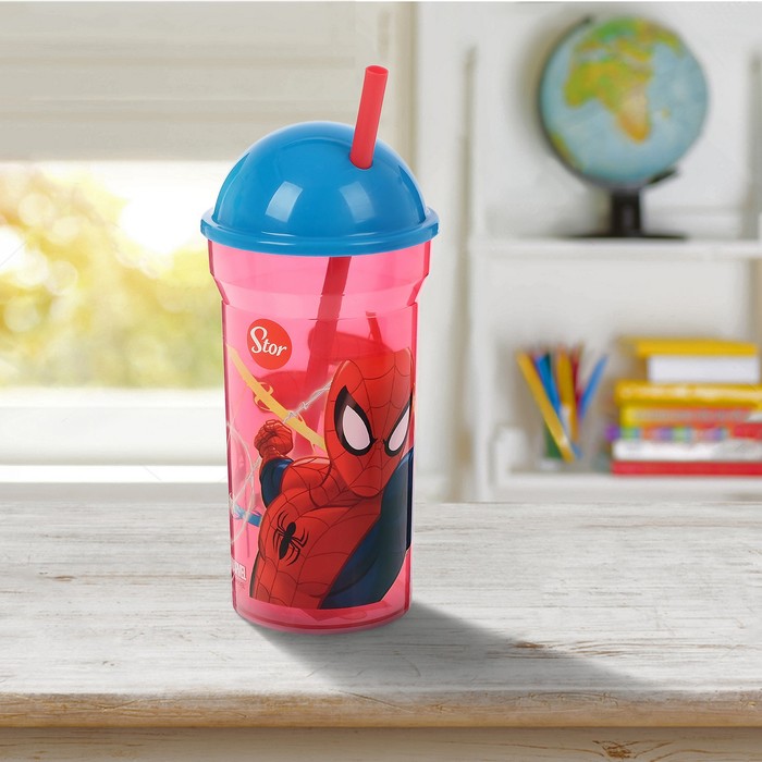 Стакан 460 мл "Человек-паук.Красная паутина" с соломинкой и крышкой-полусферой, прозрачный