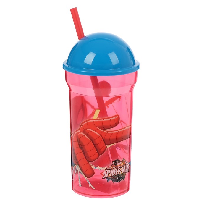 Стакан 460 мл "Человек-паук.Красная паутина" с соломинкой и крышкой-полусферой, прозрачный