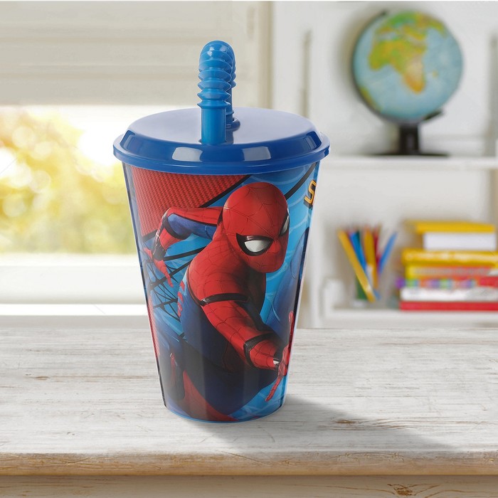 Стакан 430 мл "Человек-паук 2017" с соломинкой и крышкой