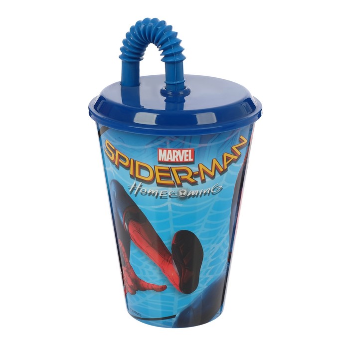Стакан 430 мл "Человек-паук 2017" с соломинкой и крышкой