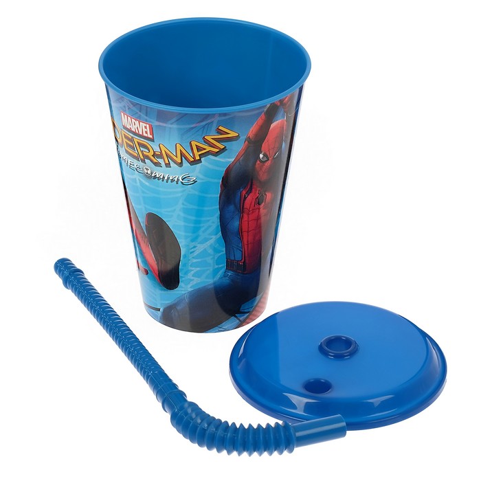 Стакан 430 мл "Человек-паук 2017" с соломинкой и крышкой