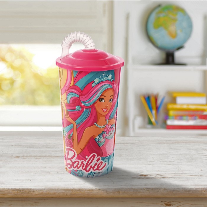 Бокал 450 мл "Барби", с крышкой и трубочкой