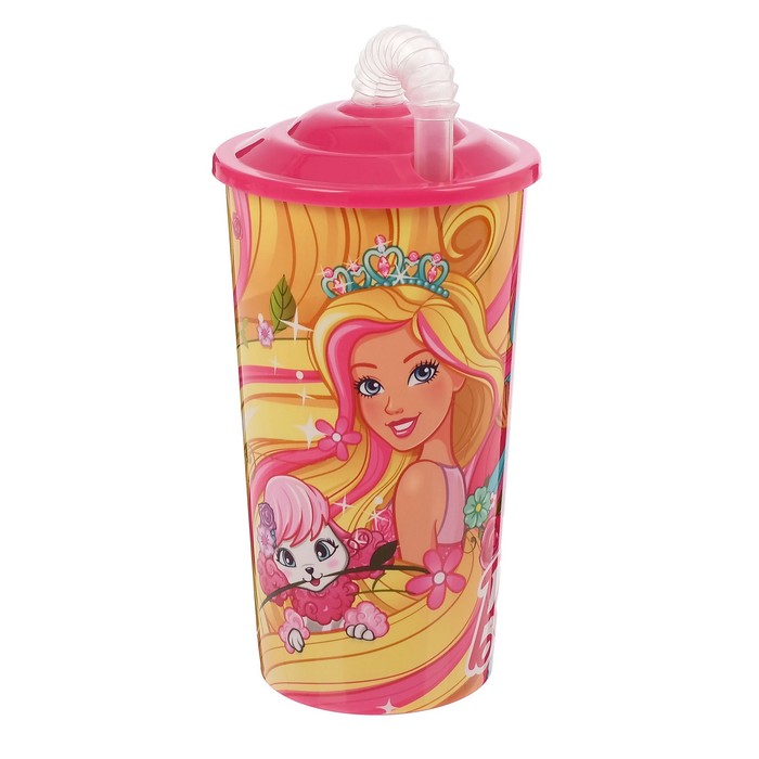 Бокал 450 мл "Барби", с крышкой и трубочкой