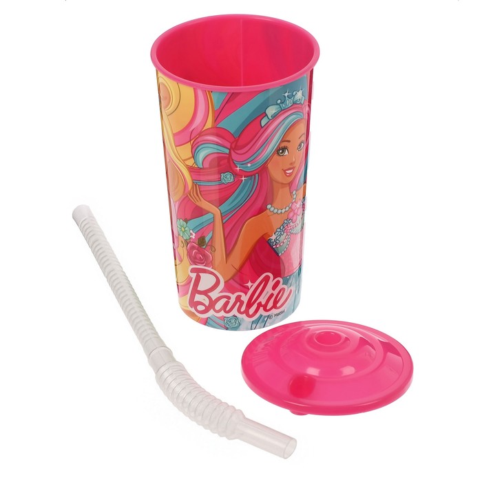 Бокал 450 мл "Барби", с крышкой и трубочкой
