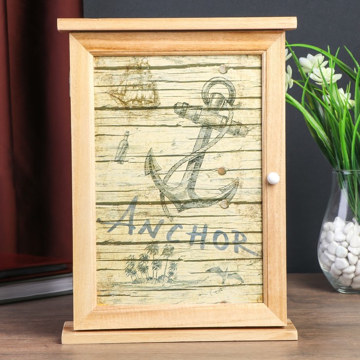 Ключница дерево 6 крючков "Якорь" 30х22х8 см