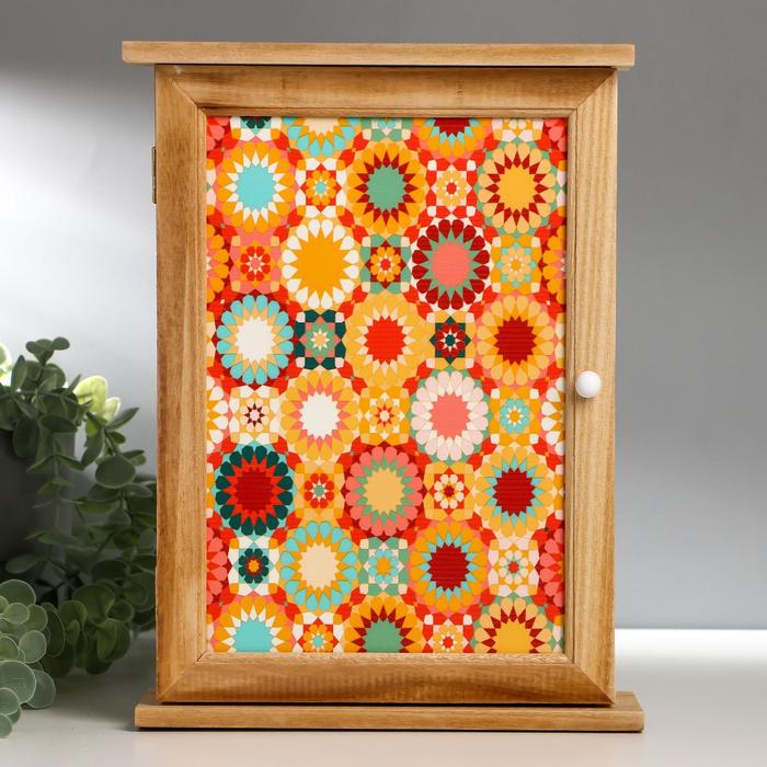 Ключница дерево 6 крючков "Яркие цветы" 30х22х8 см