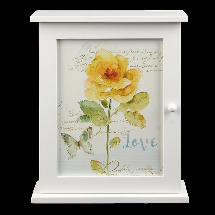 Ключница дерево 6 крючков "Цветок акварельный. Семья" белая 28х22х6,5 см