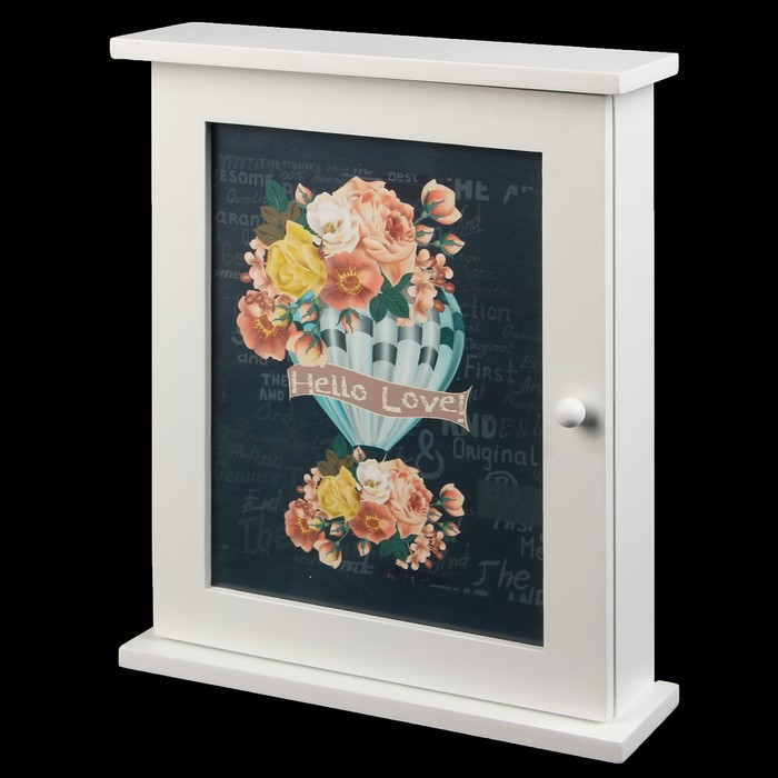 Ключница дерево 6 крючков "Воздушный шар в цветах" белая 28х22х6,5 см