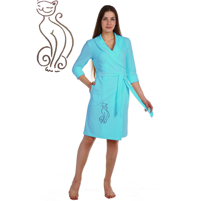 Халат женский запашной Сфинкс цвет голубой, р-р 52