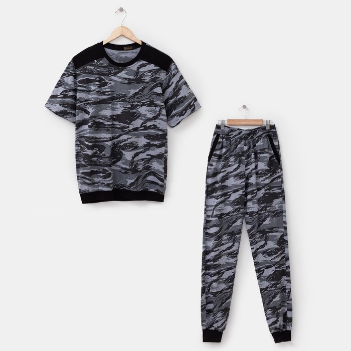 Комплект мужской (футболка, брюки) Спартак, принт камуфляж, размер 56