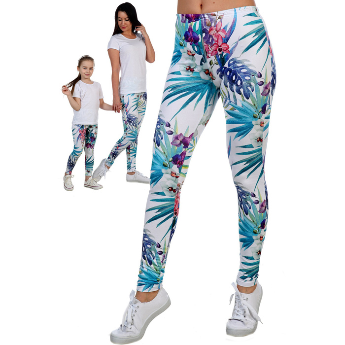 Брюки (легинсы) женские Юность цвет белый, принт голубые листья, размер 50