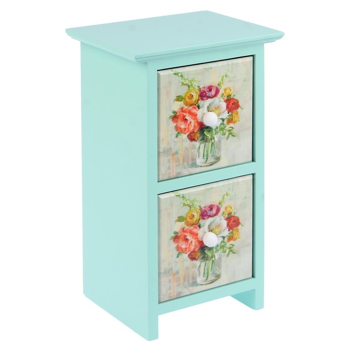 Шкатулка дерево 2 ящика "Букет цветов. Прованс" бирюзовая 24х11,5х14 см