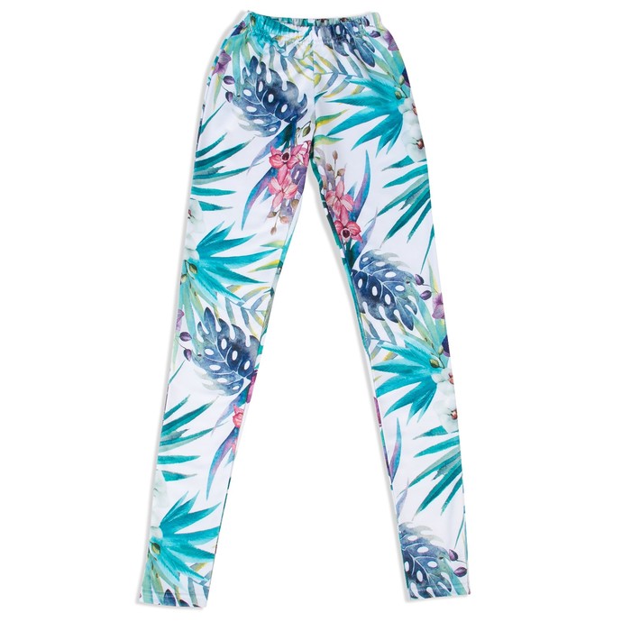 Брюки (легинсы) женские Юность цвет белый, принт голубые листья, размер 52