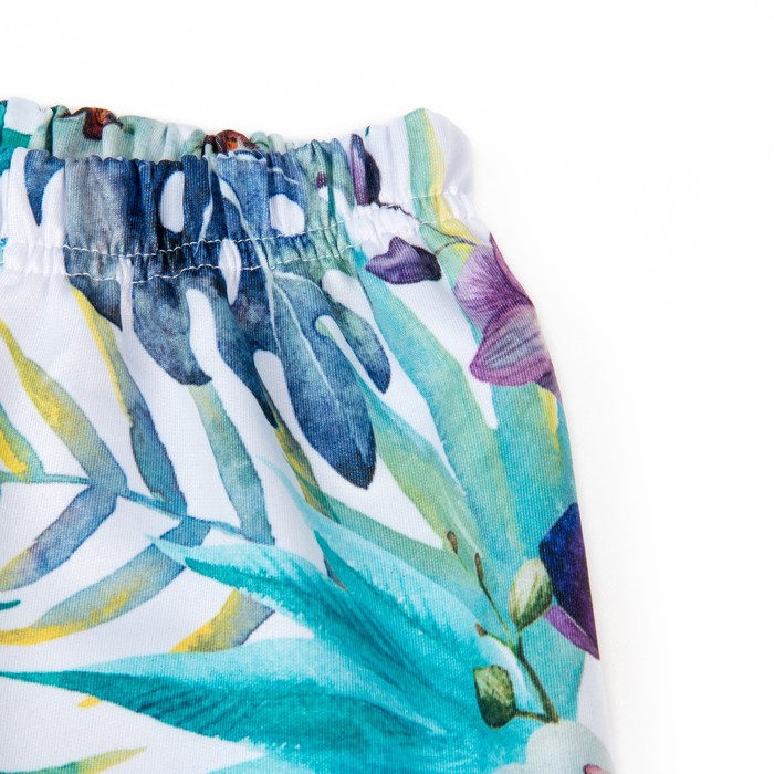 Брюки (легинсы) женские Юность цвет белый, принт голубые листья, размер 52