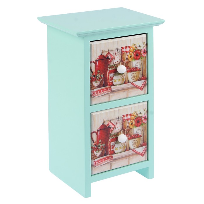 Шкатулка дерево 2 ящика "Кухонный натюрморт" бирюзовая 24х11,5х14 см