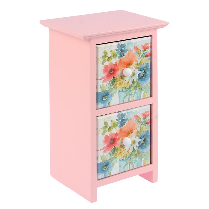 Шкатулка дерево 2 ящика "Цветы акварельные" розовая 24х11,5х14 см