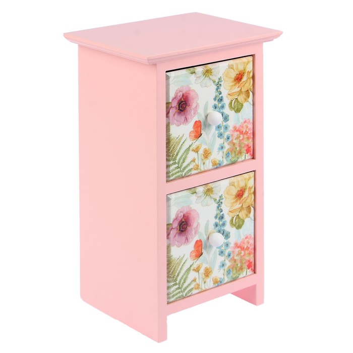 Шкатулка дерево 2 ящика "Бабочка в цветах" розовая 24х11,5х14 см