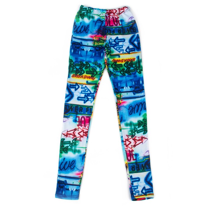 Брюки (легинсы) женские Юность цвет голубой, принт граффити, размер 54