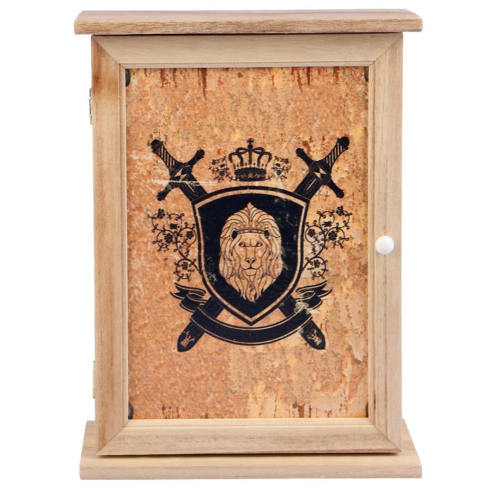 Ключница дерево 6 крючков "Герб. Лев" 30х22х8 см